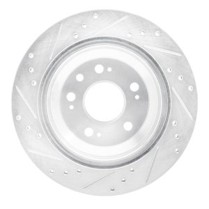 Acura RL Brake Rotor (1) - Rear Right - R1 Concepts - Drilled & Slotted - Silver - `05-`12